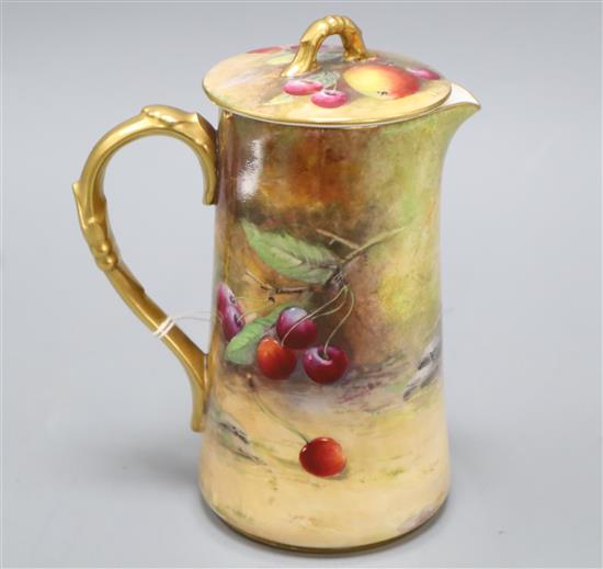 A Royal Worcester fruit-painted covered jug, signed W H Austin H. 17cm